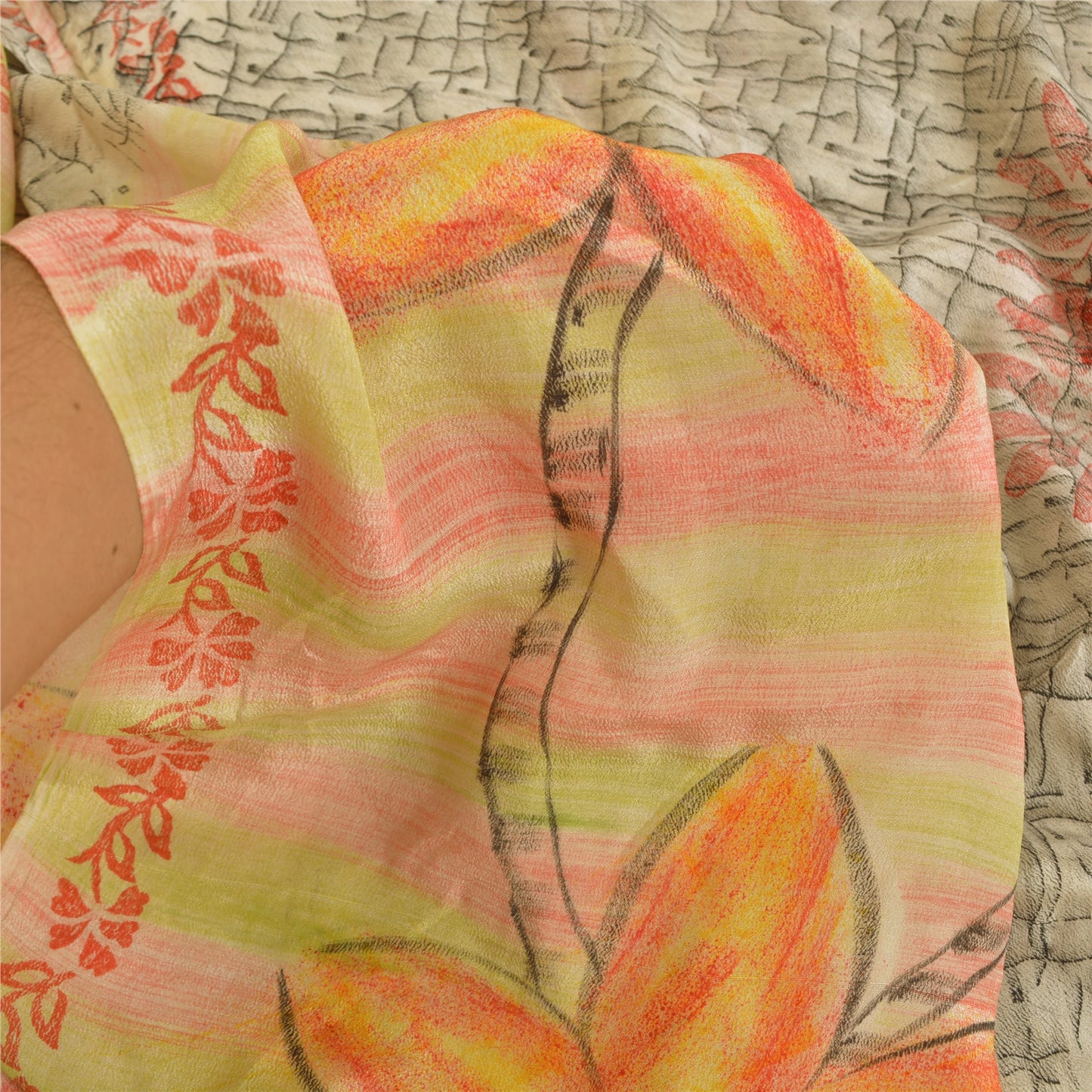 Sanskriti Vintage Indian Sarees 100% Pure Crepe Silk Printed Sari Craft Sustainable Fabric