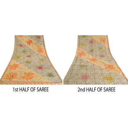 Sanskriti Vintage Indian Sarees 100% Pure Crepe Silk Printed Sari Craft Sustainable Fabric