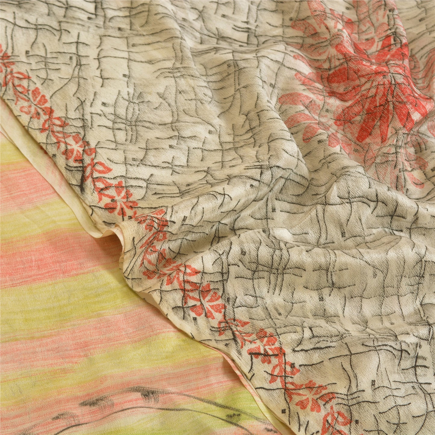 Sanskriti Vintage Indian Sarees 100% Pure Crepe Silk Printed Sari Craft Sustainable Fabric