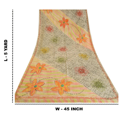 Sanskriti Vintage Indian Sarees 100% Pure Crepe Silk Printed Sari Craft Sustainable Fabric