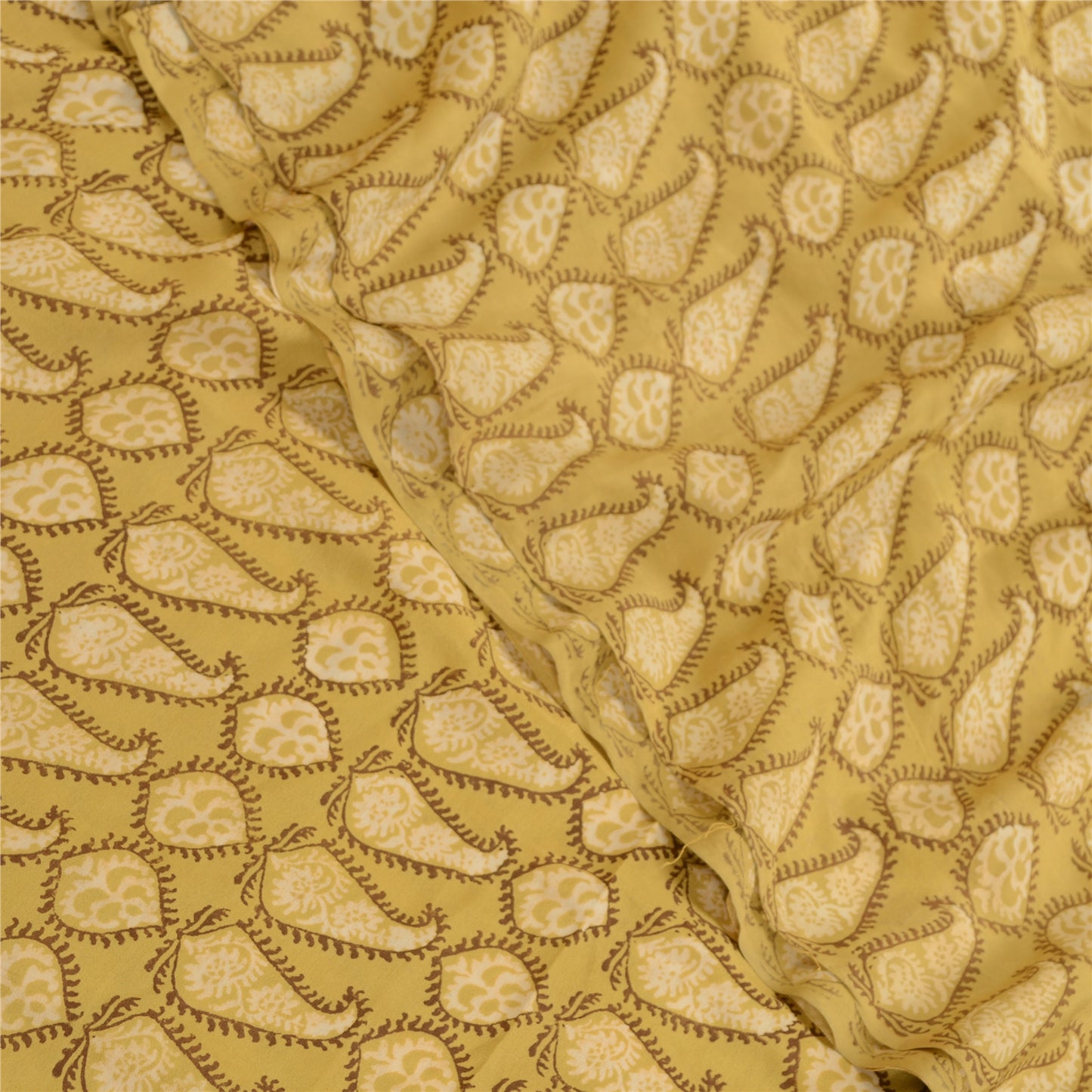 Sanskriti Vintage Green From India Printed Sarees Pure Crepe Silk Sari Sustainable Fabric