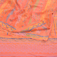 Sanskriti Vintage Coral Sarees Pure Crepe Silk Printed Sari Soft Craft Fabric