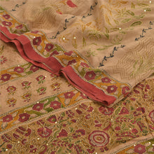 Load image into Gallery viewer, Sanskriti Vintage Sarees Brown Hand Beaded Kantha Pure Crepe Silk Sari Fabric
