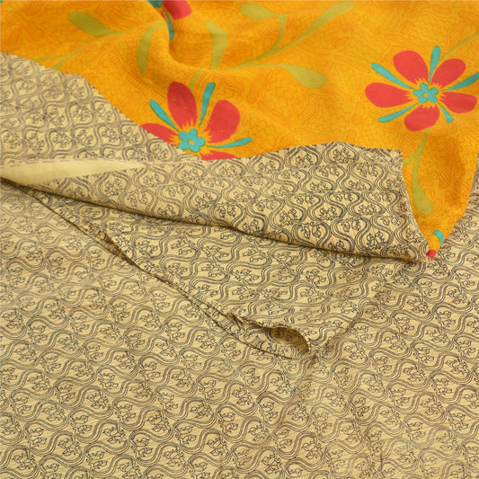 Сари цвета горчицы в винтажном стиле на Санскрити из чистого крепированного шелка с принтом, мягкая ткань для рукоделия, устойчивая к истиранию