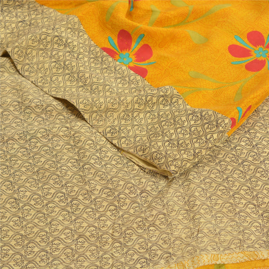 Сари цвета горчицы в винтажном стиле на Санскрити из чистого крепированного шелка с принтом, мягкая ткань для рукоделия, устойчивая к истиранию