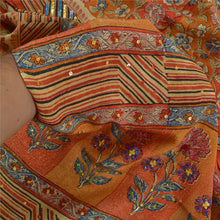 Load image into Gallery viewer, Sanskriti Vintage Sarees Orange Hand Beaded Pure Crepe Silk Sari Craft Fabric
