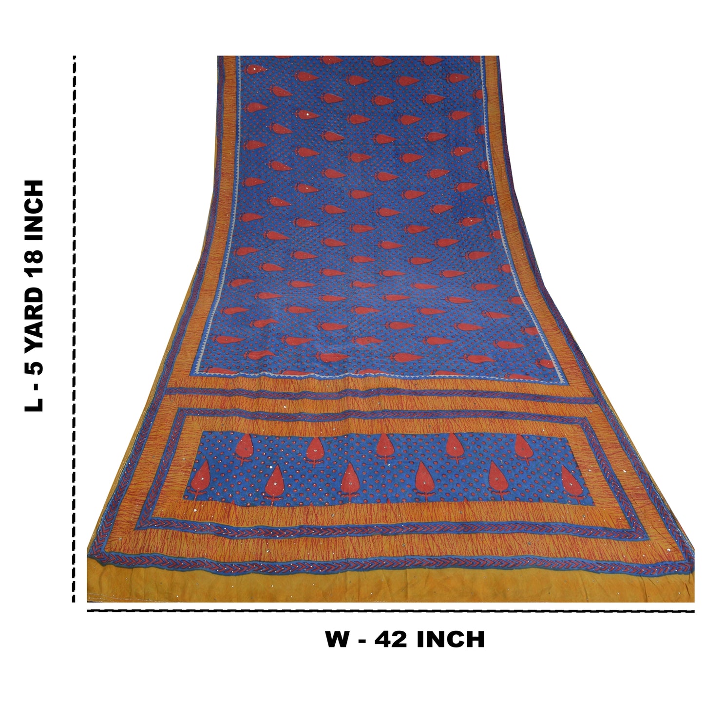 Sanskriti Vintage Sarees Blue Hand Beaded Pure Crepe Silk Sari Soft Craft Sustainable Fabric