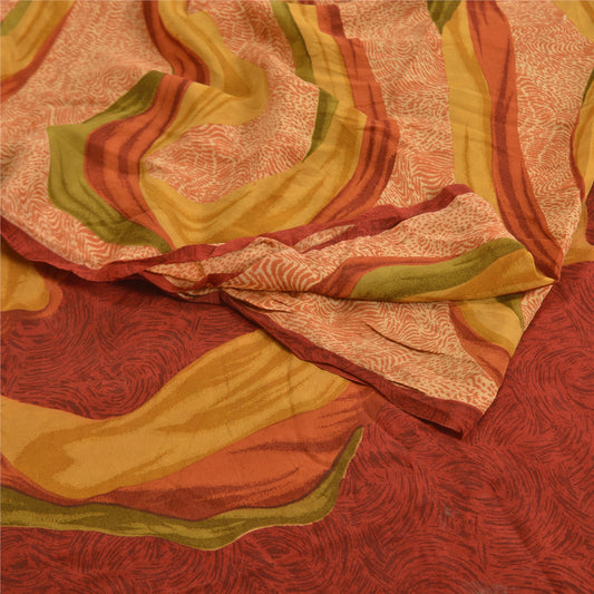 Sanskriti Vintage Sarees Peach 100% Pure Crepe Silk Printed Sari Craft Sustainable Fabric