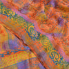 Sanskriti Vintage Sarees Orange Indian Pure Crepe Silk Printed Sari Craft Sustainable Fabric