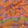 Sanskriti Vintage Sarees Orange Indian Pure Crepe Silk Printed Sari Craft Sustainable Fabric
