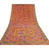 Sanskriti Vintage Sarees Orange Indian Pure Crepe Silk Printed Sari Craft Sustainable Fabric