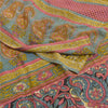 Sanskriti Vintage Sarees Green From India Pure Crepe Silk Print Sari CraftSustainable Fabric