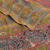 Sanskriti Vintage Sarees Green From India Pure Crepe Silk Print Sari CraftSustainable Fabric