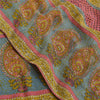 Sanskriti Vintage Sarees Green From India Pure Crepe Silk Print Sari CraftSustainable Fabric