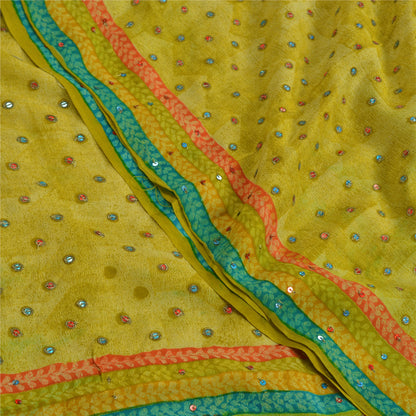 Sanskriti Vintage Sarees Green Hand Beaded Pure Crepe Silk Printed Sari Sustainable Fabric
