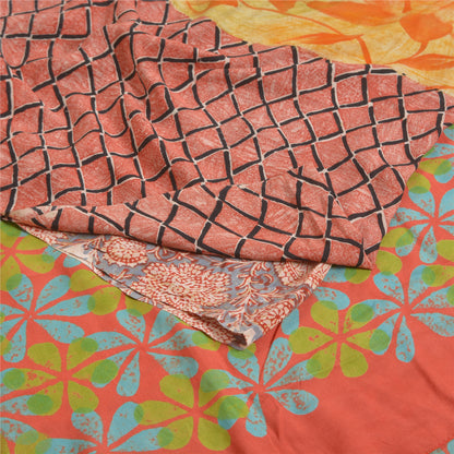 Sanskriti Vintage Sarees Multi Pure Crepe Silk Printed Sari Floral Craft Sustainable Fabric