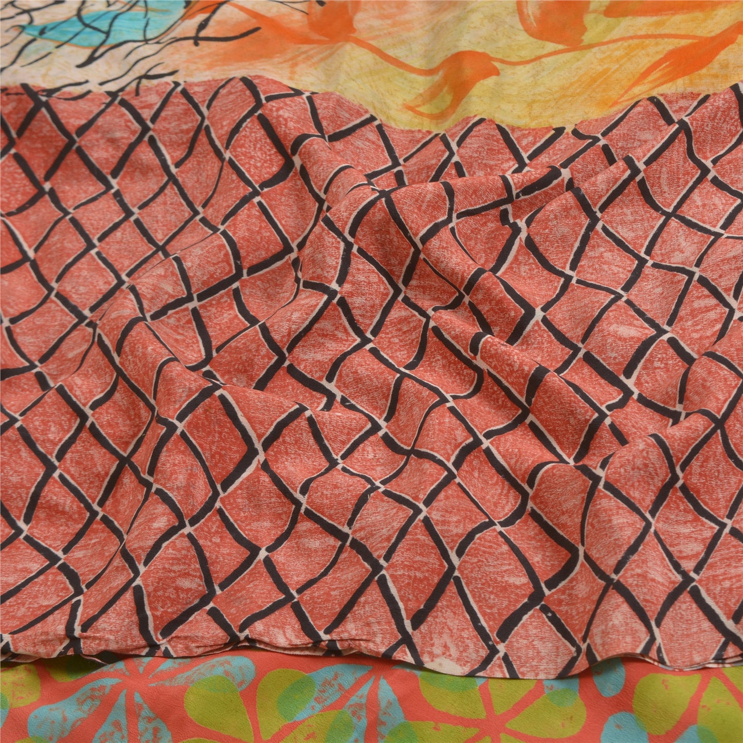 Sanskriti Vintage Sarees Multi Pure Crepe Silk Printed Sari Floral Craft Sustainable Fabric