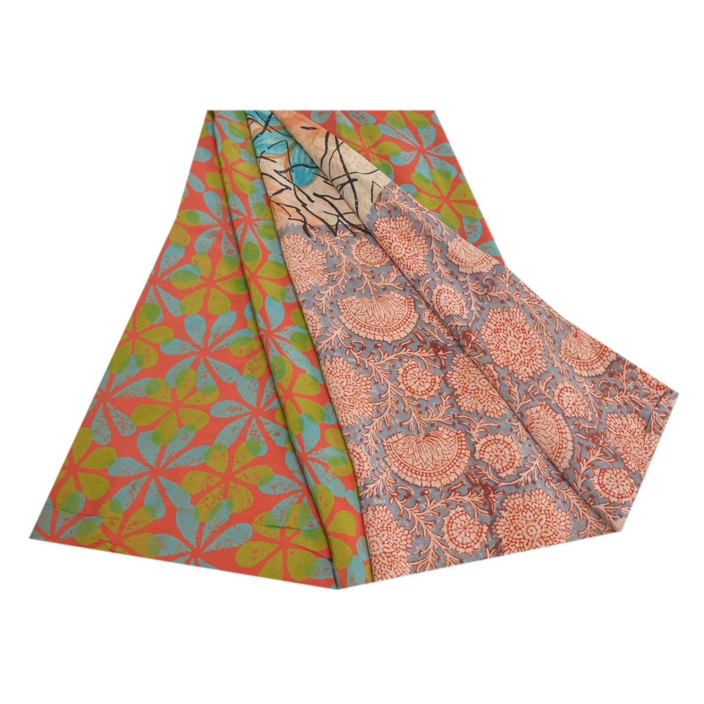 Sanskriti Vintage Sarees Multi Pure Crepe Silk Printed Sari Floral Craft Sustainable Fabric