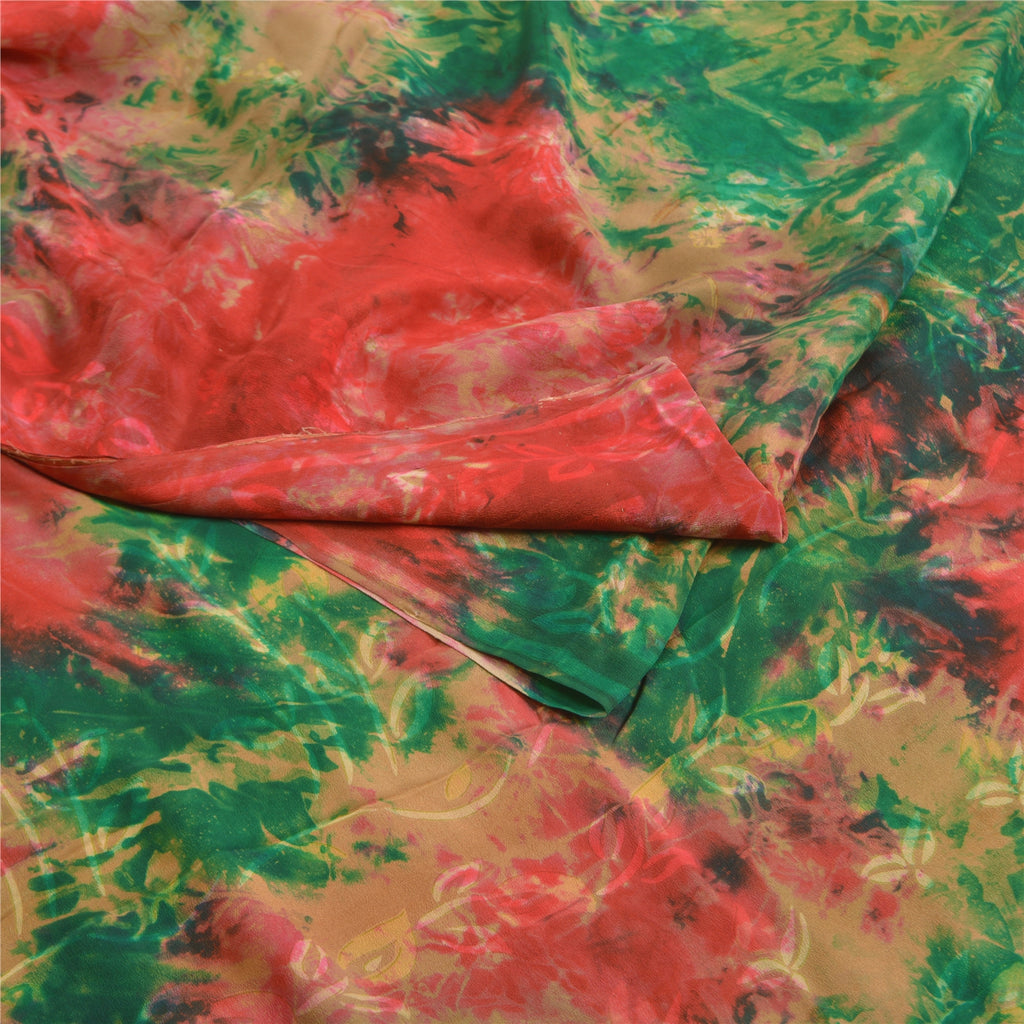 Sanskriti Vintage Sarees Indian Red Tie-Dye Pure Crepe Silk Sari Craft Sustainable Fabric