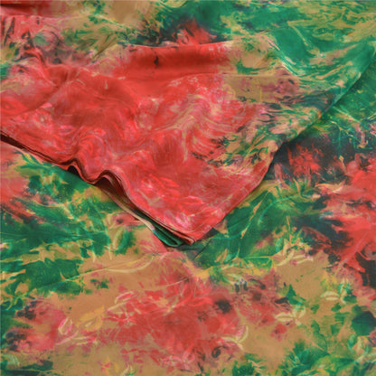 Sanskriti Vintage Sarees Indian Red Tie-Dye Pure Crepe Silk Sari Craft Sustainable Fabric