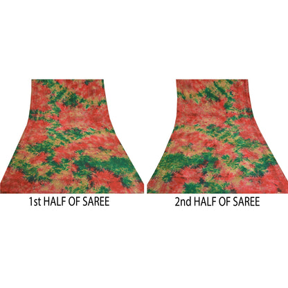 Sanskriti Vintage Sarees Indian Red Tie-Dye Pure Crepe Silk Sari Craft Sustainable Fabric