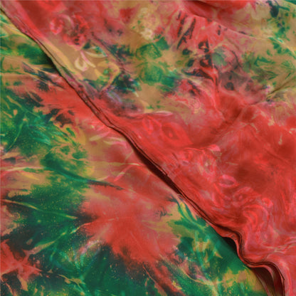 Sanskriti Vintage Sarees Indian Red Tie-Dye Pure Crepe Silk Sari Craft Sustainable Fabric