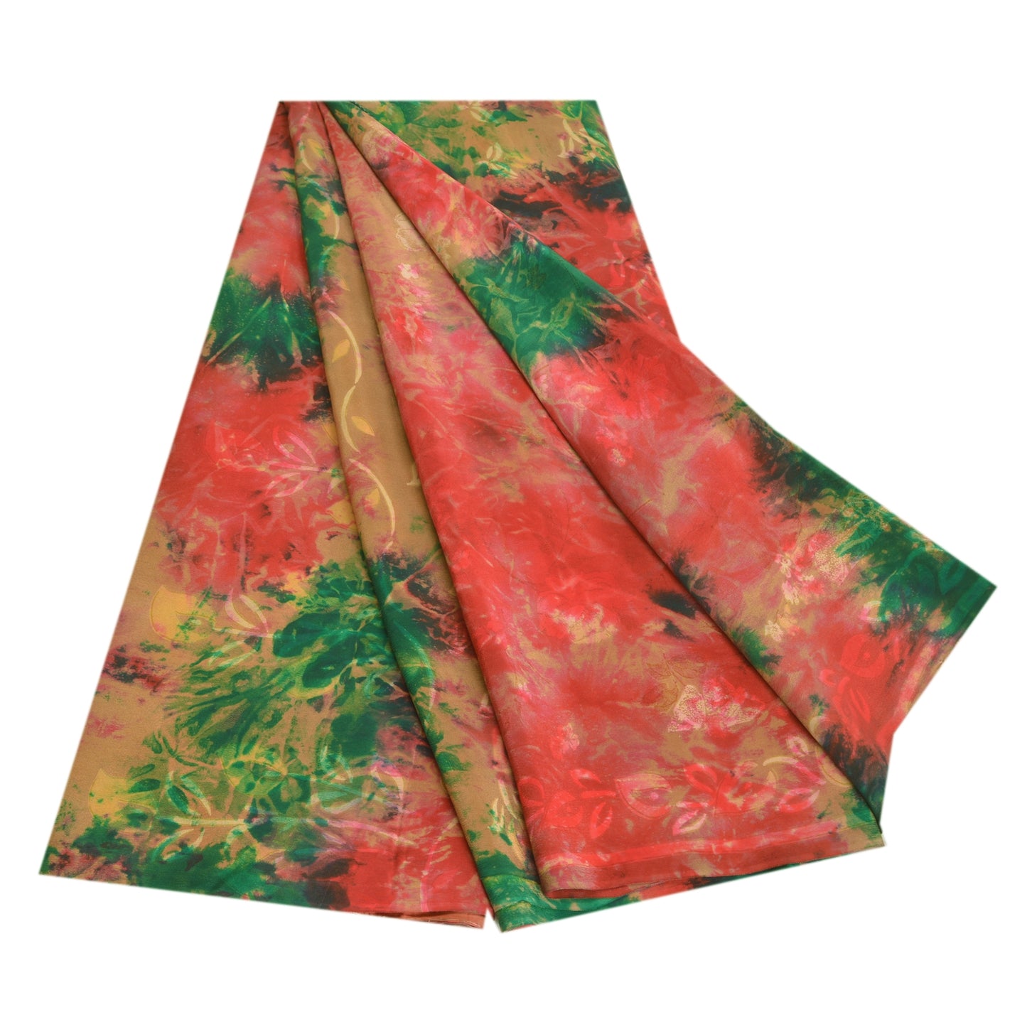 Sanskriti Vintage Sarees Indian Red Tie-Dye Pure Crepe Silk Sari Craft Sustainable Fabric