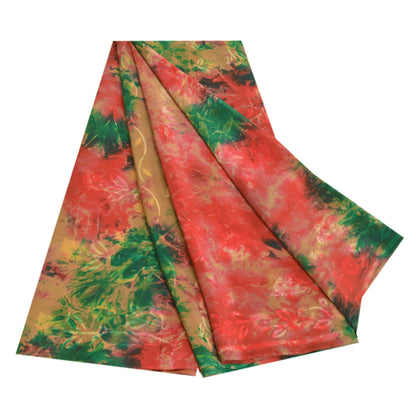 Sanskriti Vintage Sarees Indian Red Tie-Dye Pure Crepe Silk Sari Craft Sustainable Fabric