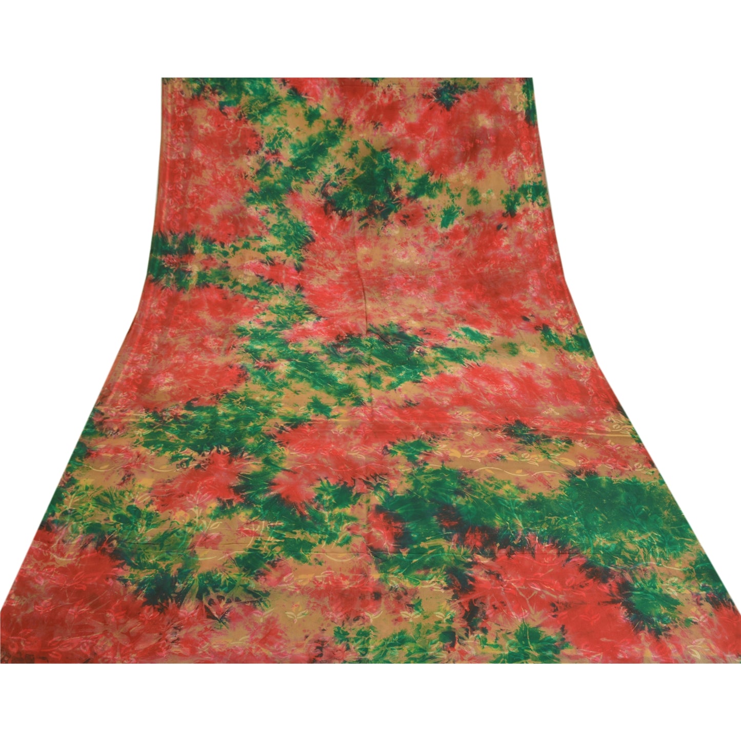 Sanskriti Vintage Sarees Indian Red Tie-Dye Pure Crepe Silk Sari Craft Sustainable Fabric