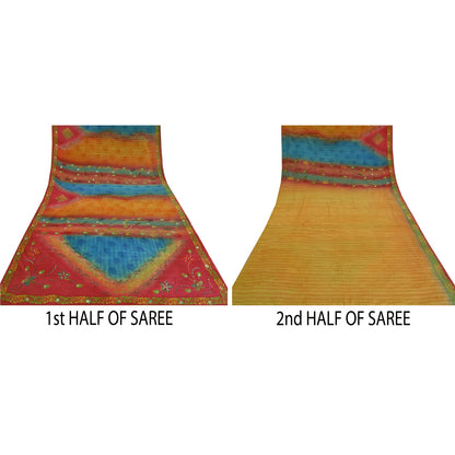 Sanskriti Vintage Sarees Multi Hand Beaded Pure Crepe Silk Sari 5yd Craft Sustainable Fabric