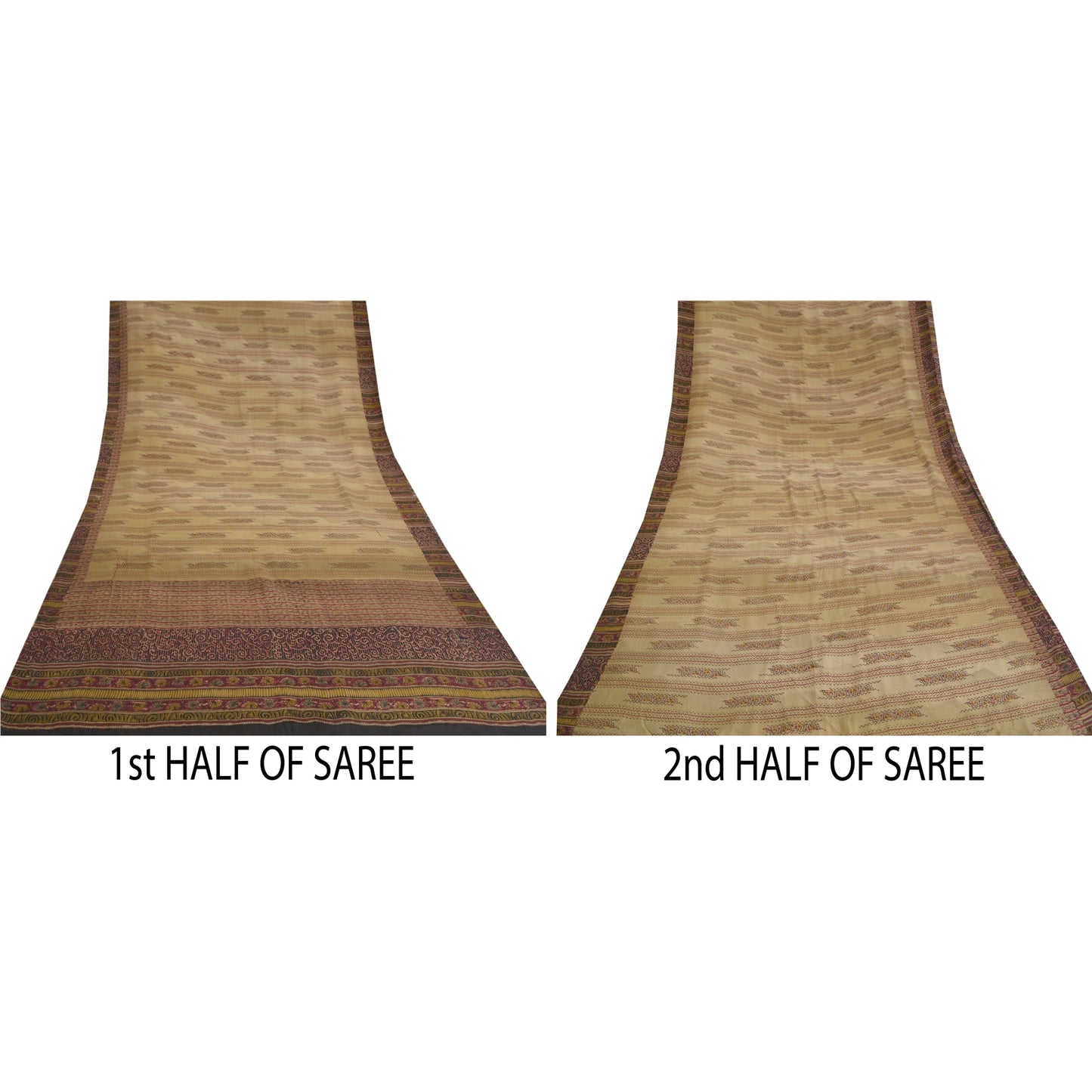 Санскритские винтажные сари бледно-кремовый чистый креп шелк с принтом сари 5 ярдов ткань для рукоделия из экологически чистой ткани