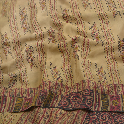 Санскритские винтажные сари бледно-кремовый чистый креп шелк с принтом сари 5 ярдов ткань для рукоделия из экологически чистой ткани