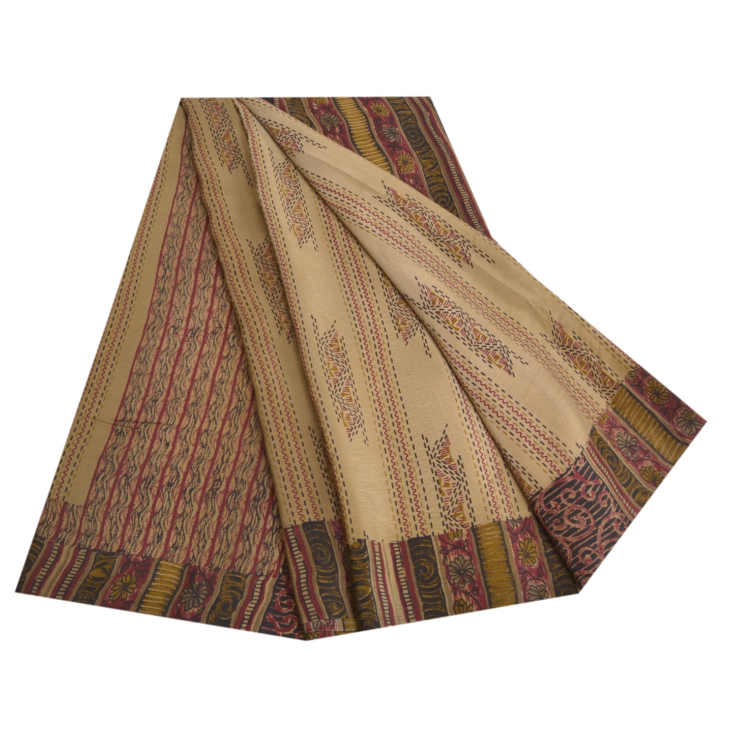 Санскритские винтажные сари бледно-кремовый чистый креп шелк с принтом сари 5 ярдов ткань для рукоделия из экологически чистой ткани
