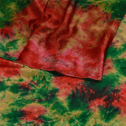Sanskriti Vintage Sarees Indian Red Tie-Dye Pure Crepe Silk Sari Craft Sustainable Fabric
