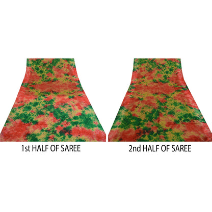 Sanskriti Vintage Sarees Indian Red Tie-Dye Pure Crepe Silk Sari Craft Sustainable Fabric