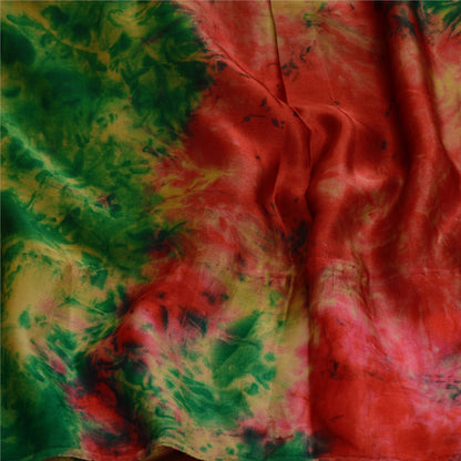 Sanskriti Vintage Sarees Indian Red Tie-Dye Pure Crepe Silk Sari Craft Sustainable Fabric