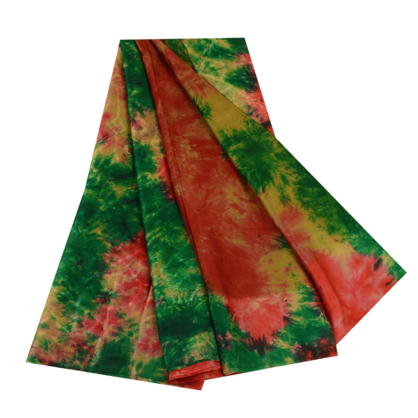 Sanskriti Vintage Sarees Indian Red Tie-Dye Pure Crepe Silk Sari Craft Sustainable Fabric