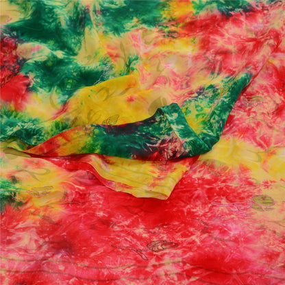 Sanskriti Vintage Sarees Multi Tie-Dye Embroidered Pure Crepe Silk Sari Sustainable Fabric