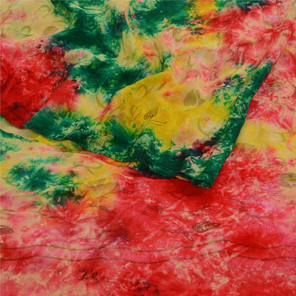 Sanskriti Vintage Sarees Multi Tie-Dye Embroidered Pure Crepe Silk Sari Sustainable Fabric