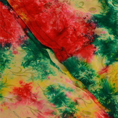 Sanskriti Vintage Sarees Multi Tie-Dye Embroidered Pure Crepe Silk Sari Sustainable Fabric