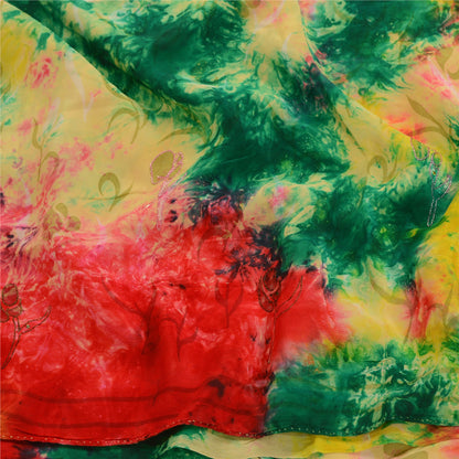 Sanskriti Vintage Sarees Multi Tie-Dye Embroidered Pure Crepe Silk Sari Sustainable Fabric