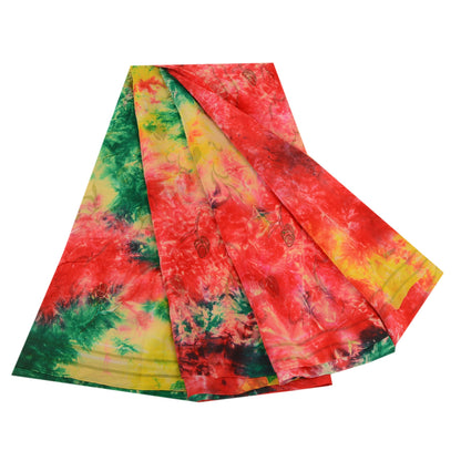 Sanskriti Vintage Sarees Multi Tie-Dye Embroidered Pure Crepe Silk Sari Sustainable Fabric
