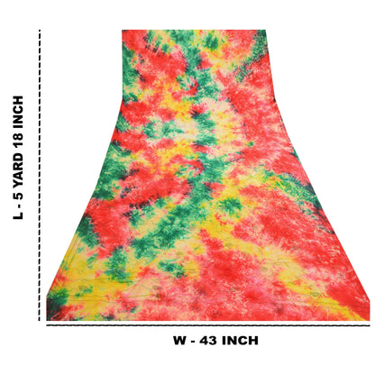 Sanskriti Vintage Sarees Multi Tie-Dye Embroidered Pure Crepe Silk Sari Sustainable Fabric