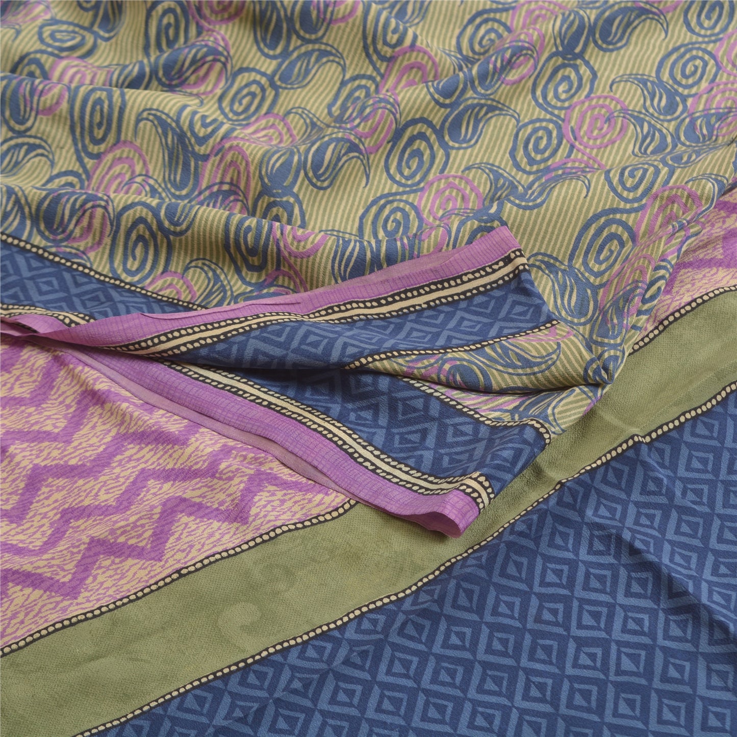 Sanskriti Vintage Sarees Indian Multi Pure Crepe Silk Printed Sari Craft Sustainable Fabric