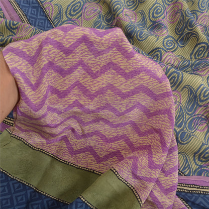 Sanskriti Vintage Sarees Indian Multi Pure Crepe Silk Printed Sari Craft Sustainable Fabric