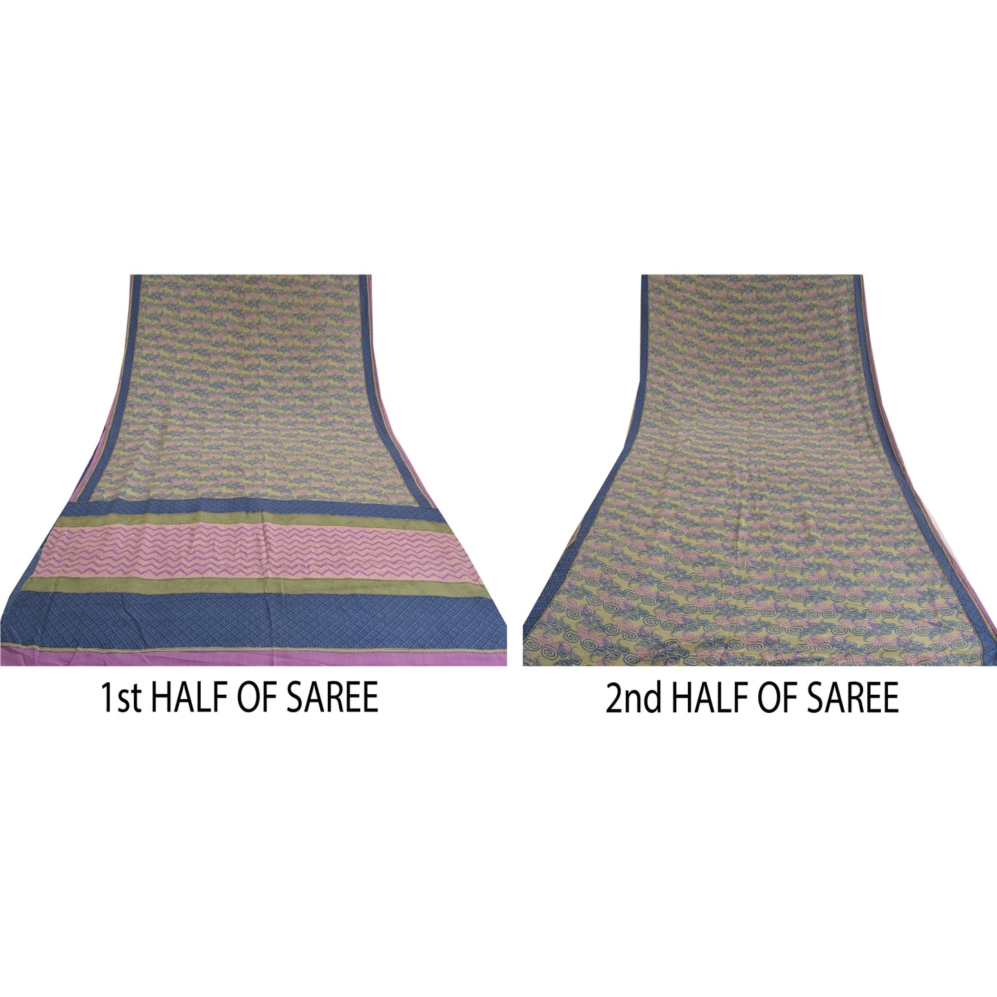 Sanskriti Vintage Sarees Indian Multi Pure Crepe Silk Printed Sari Craft Sustainable Fabric