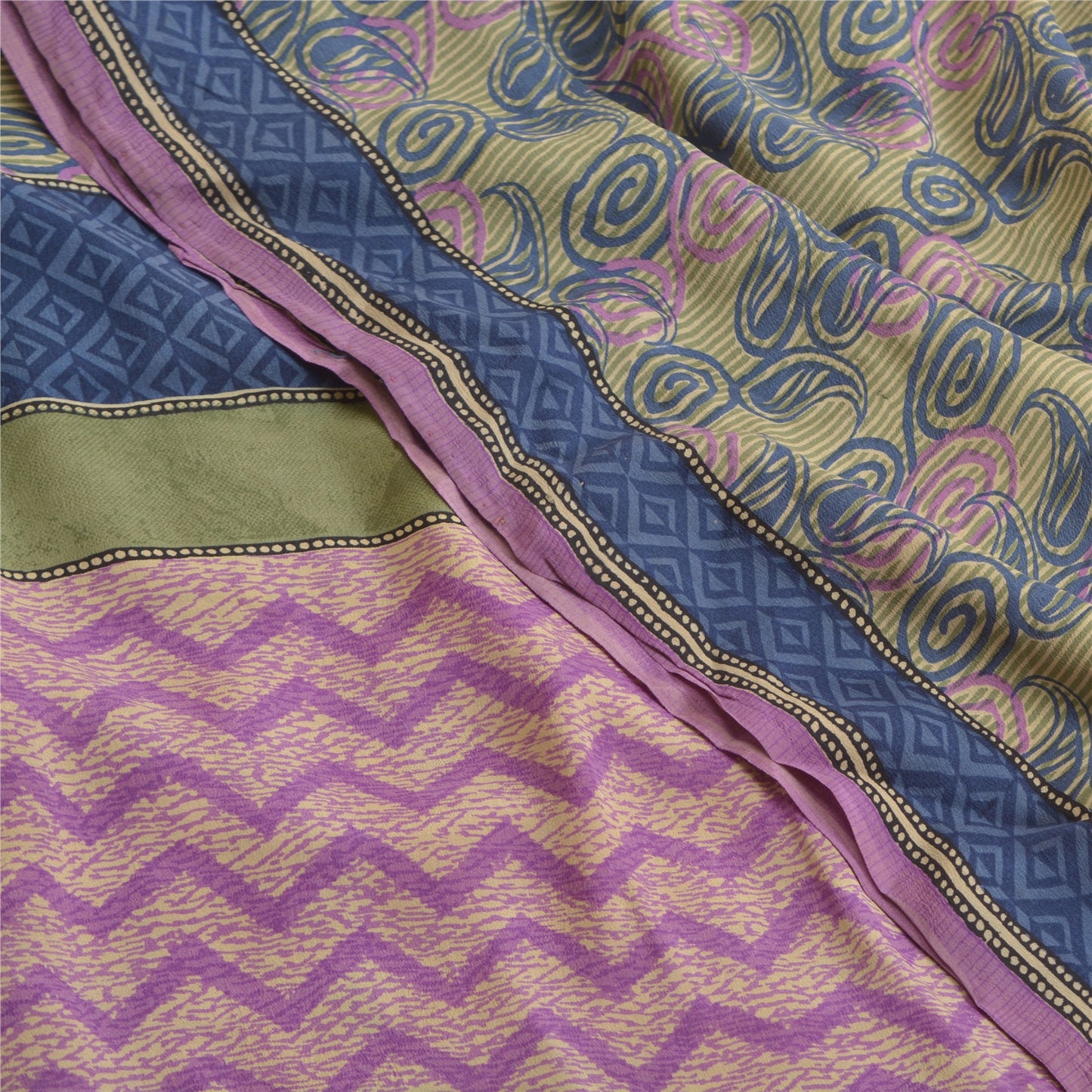 Sanskriti Vintage Sarees Indian Multi Pure Crepe Silk Printed Sari Craft Sustainable Fabric