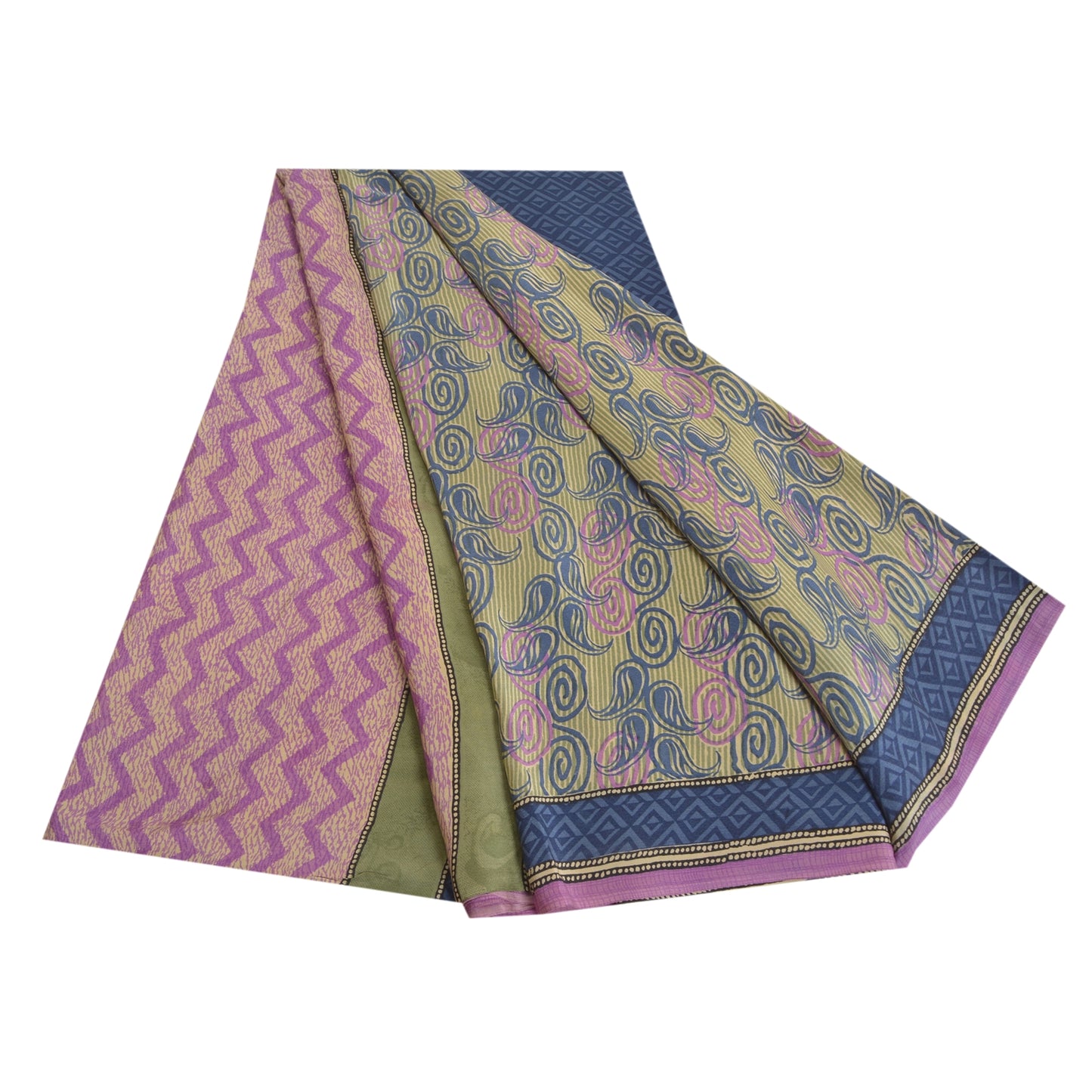 Sanskriti Vintage Sarees Indian Multi Pure Crepe Silk Printed Sari Craft Sustainable Fabric