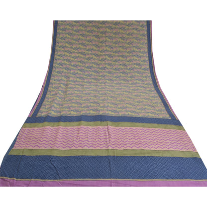 Sanskriti Vintage Sarees Indian Multi Pure Crepe Silk Printed Sari Craft Sustainable Fabric