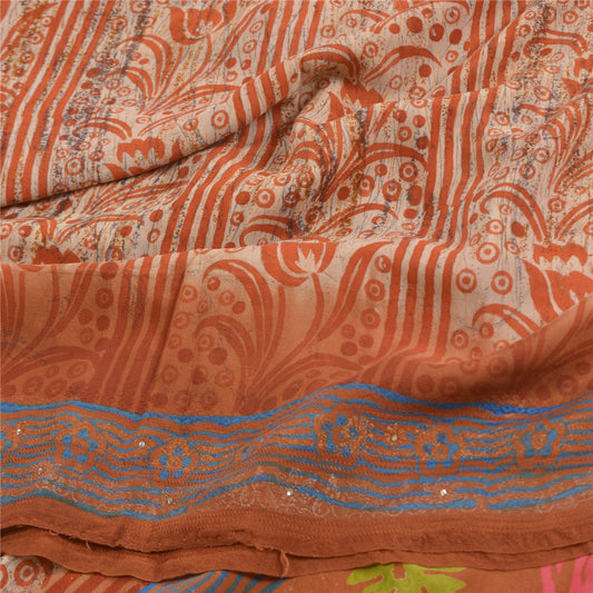 Сари Sanskriti Vintage, оранжевый, чистый креп-шелк, напечатанный стразами, сари из экологически чистой ткани